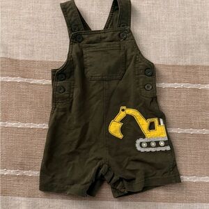 Kids Olive Green Dungarees with Yellow Excavator Patch